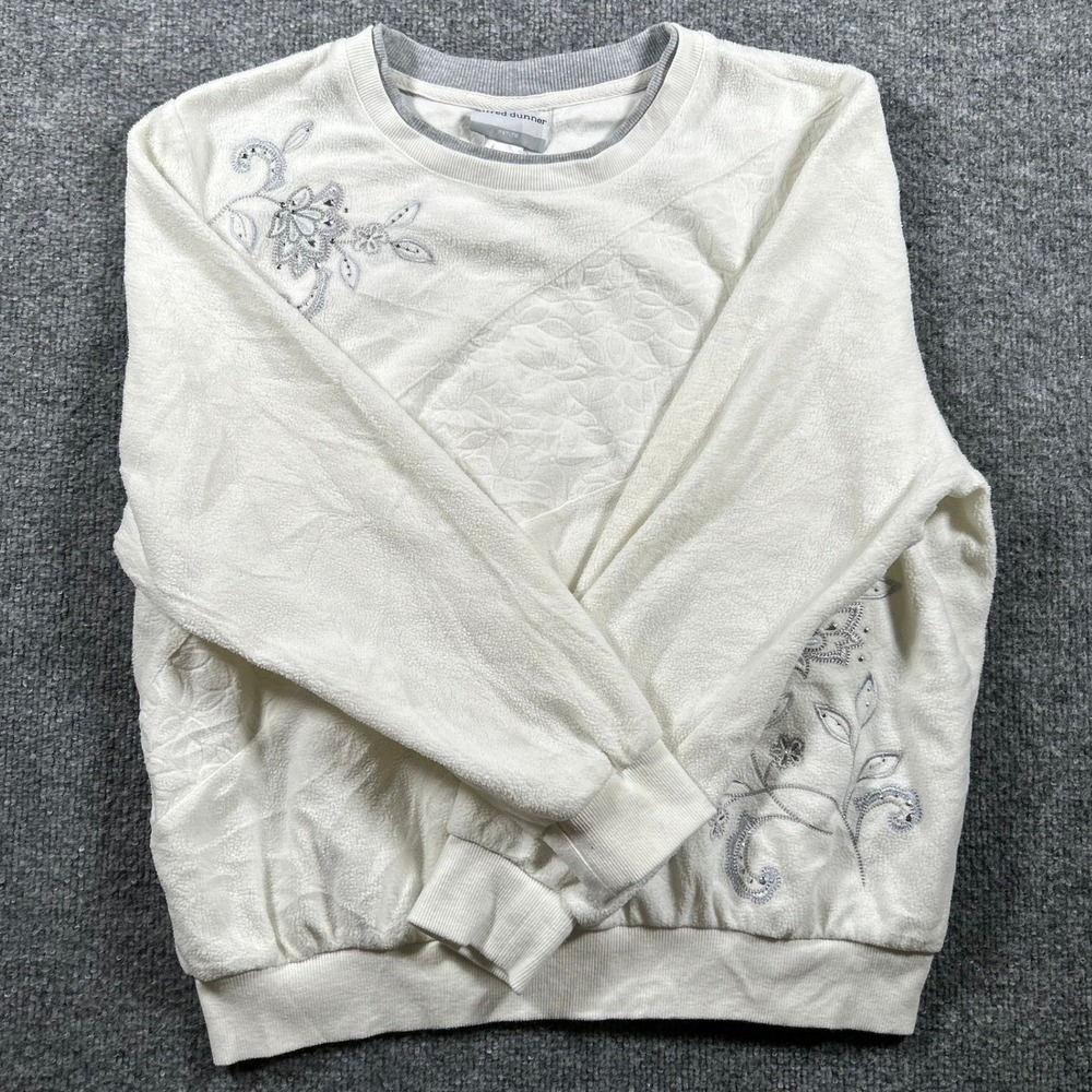 Alfred Dunner Sweatshirt Womens Size PL White Embroidered Fleece Floral Petite